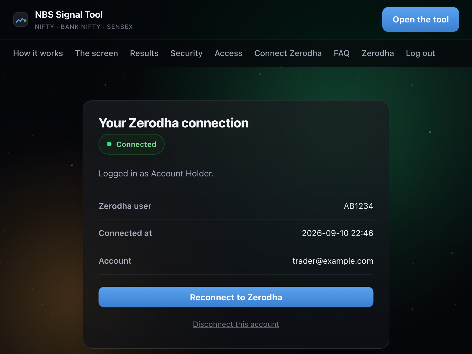 The connection page
